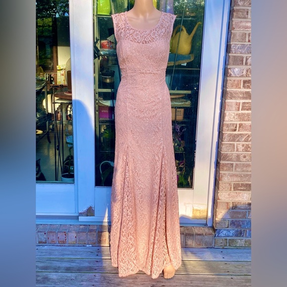 Y2K Light Pale Pink & Silver Glittery Lace Morgan & Co Prom Dress - Picture 1 of 7